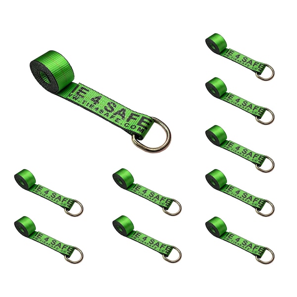 2" x 10' Lasso Strap w/ D Ring Auto Tie Down Wheel Lift Tow Truck Trailer Green, 10PK